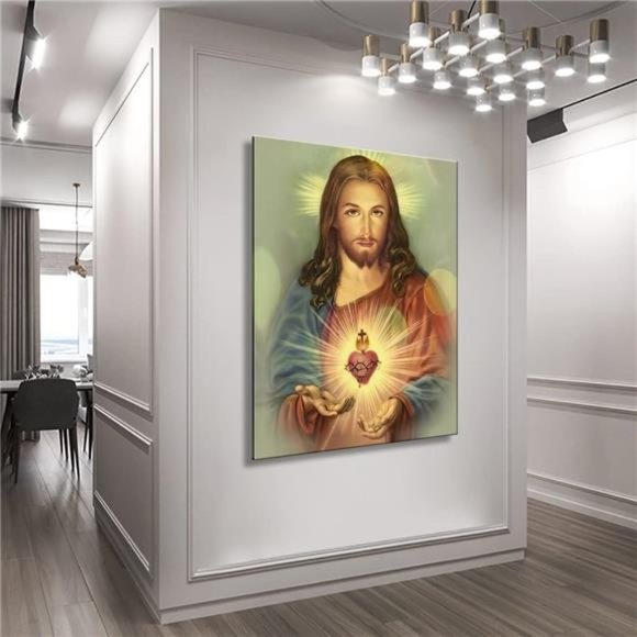 Framed Sacred Heart of Jesus wall Canvas art Decor Divine Mercy, 24x36 inch - Picture 4 of 7